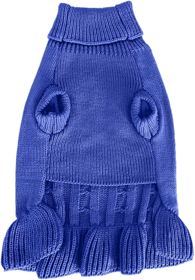 CHBORCHICEN Small Dog Sweaters Knitted Pet Cat Warm Dog Sweatshirt Winter Clothes Kitten Puppy Sweater (XXS, Dress-Dark Blue)