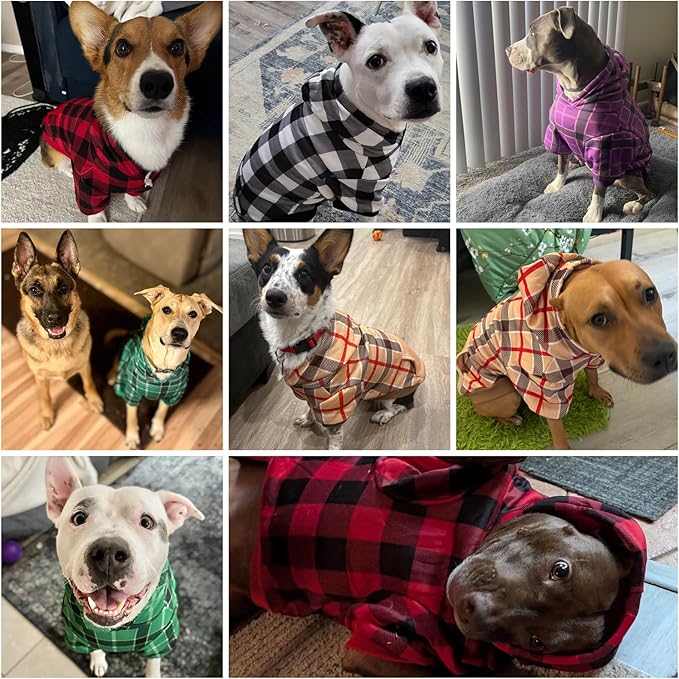 KOOLTAIL Plaid Dog Hoodie for Small Medium Large Dogs - Pet Clothes Sweater with Hat and Pocket for Cold Weather Winter, Warm Soft Dog Hooded Sweatshirt Coat Outfit for Puppy Cats Girls Boys Purple S