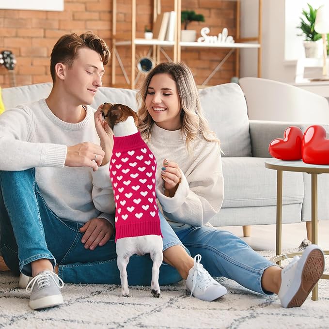 Valentines Dog Sweater, Dog Valentines Clothes Outfit Knitted Sweaters for Small Medium Large Dogs Pets (Rose Red Heart, Small)
