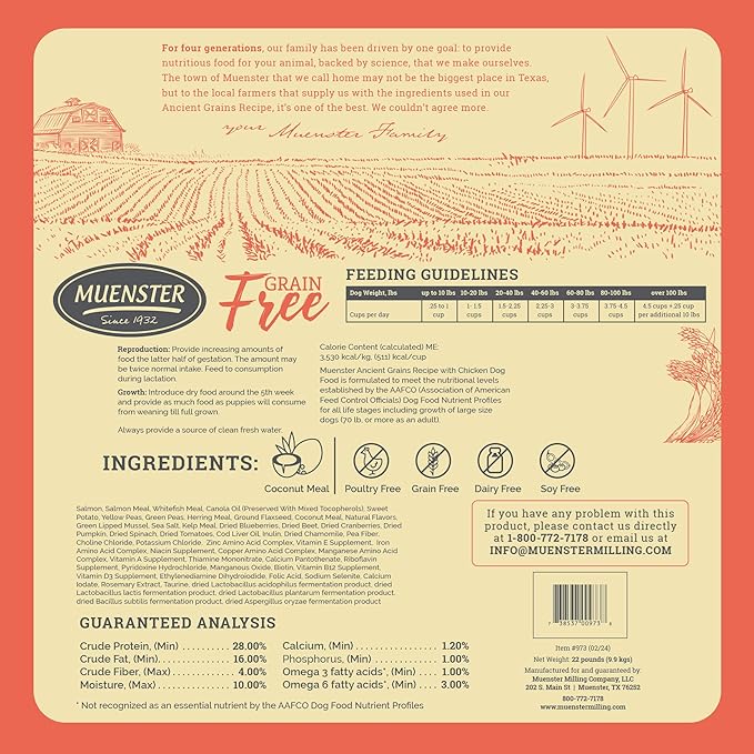 Muenster Grain Free Salmon Dry Dog Food, 22lb - Gluten-Free, High Protein, All Life Stages