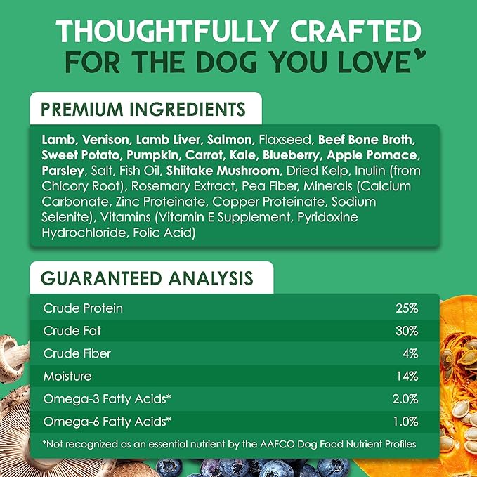 Farmland Traditions The Good List Air-Dried Dog Food, Premium Lamb, Venison, & Bone Broth for Dogs, Protein Rich & Grain-Free Nutrition, 1 Pound Bag