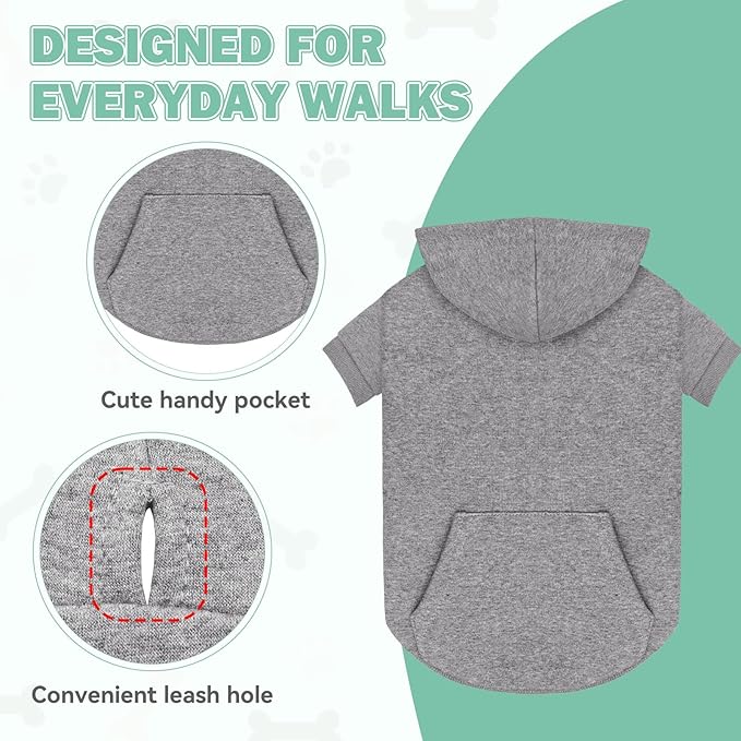 Dog Sweaters,Dog Hoodie,Cozy Fleece Interior Sweatshirt with Hood & Pocket,Leash Hole,Pet Clothes Sweater for Small,Medium,and Large Dogs,Grey&2XL