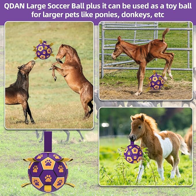 QDAN Extra Large Dog Toys Soccer Ball - Durable Dog Balls for Extra Large Dogs with Straps, Interactive Dog Tug Toy with Strap for Tug of War (9 Inch)