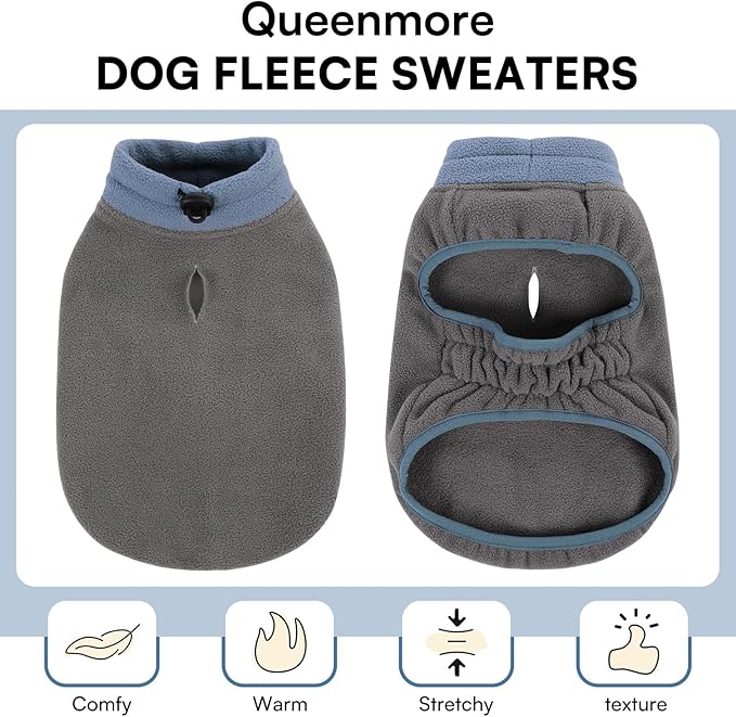 Queenmore Dog Sweater,Soft Fleece Vest Pullover Dogs Jacket with Elastic Stretchable,Warm Winter Dog Coats Cold Weather Doggy Dachshund Sweaters for Small Dogs Cats Boy or Girl (Grey, 2XL)