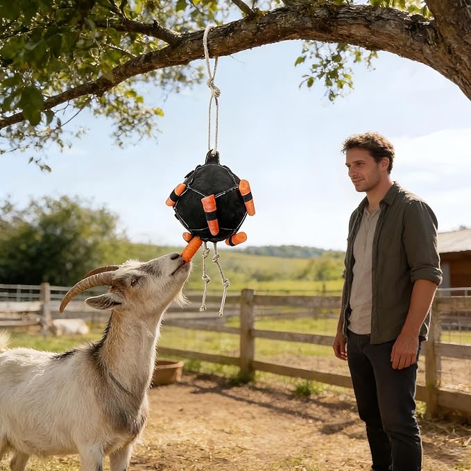 Horse Treat Ball, Hay Ball Stable Toys for Horses, Interactive Training Hay Feeder, Carrot Dispenser Feeder, Hanging Slow Feeding Toy with Rope, for Goat Livestock Sheep Cow Cattle
