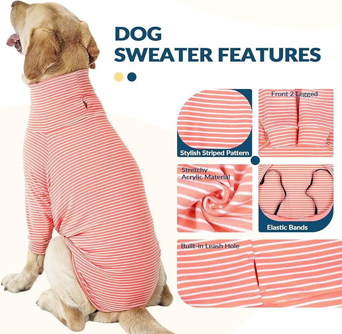 ROZKITCH Dog Tshirts for Large Dogs Male Girl, Lightweight Shirt with Leash Hole, Soft Jumpsuit Loungewear for Indoor Outdoor Dailywear for German Shepherd,Rottweiler, Great Dane PinkWhite 3XL