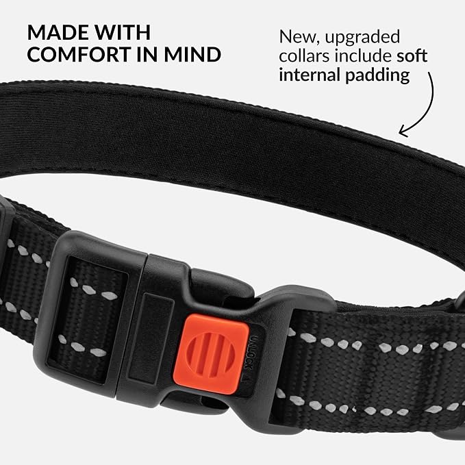 Reflective Dog Collar, Quick-Release Buckle (Black, 18-26 Inch)