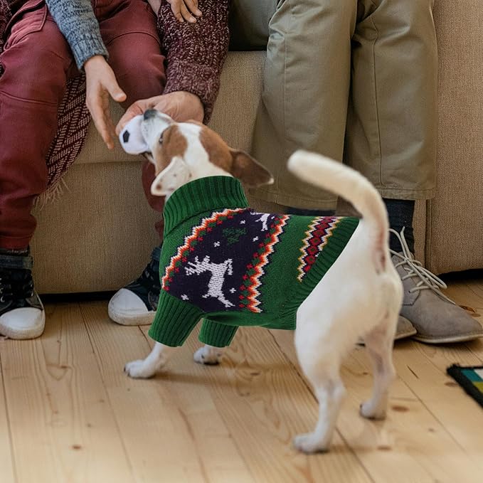 Queenmore Dog Christmas Sweater,Turtleneck Knitted Pullover Xmas Pet Clothes Sweatshirt,Christmas Outfit, Warm Dog Sweaters for Small Dogs Boy Girl,XmasDeer,S
