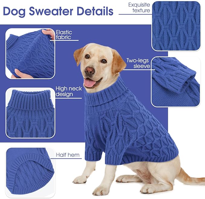 Small Dog Sweater, Dog Sweaters for Small Dogs Male, Doggy Thermal Knitted Winter Sweater Pet Clothes Doggie Turtleneck Sweatshirts Puppy Outfits, Blue S
