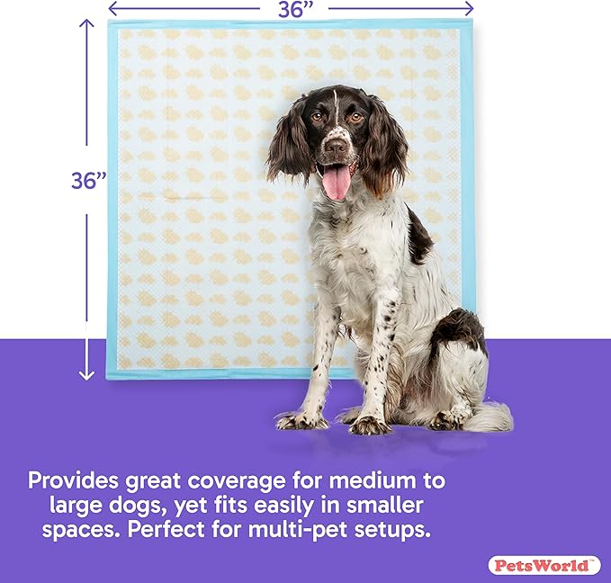 PETSWORLD Giant Dog Potty Pads, Odor-Eliminating, 36" x 36", Ultra Absorbent 5-Layer Leak-Proof Training Pads for Dogs & Cats (36x36 Health Indicating, 50 Count)
