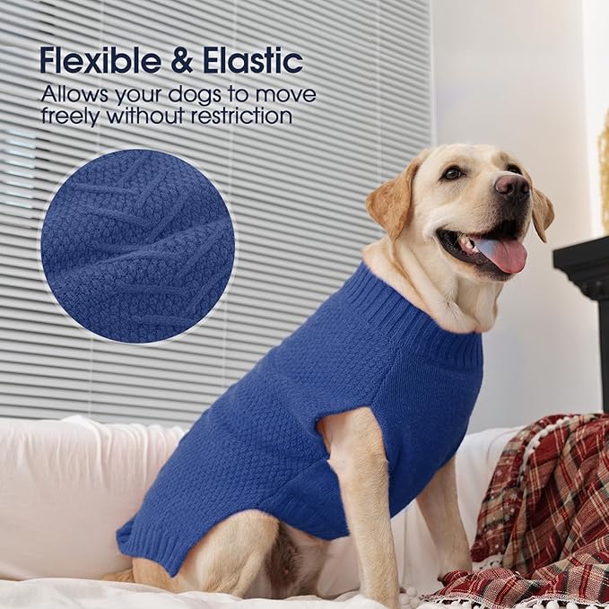 IECOii Big Dog Sweater - XXXL Dog Sweaters for Extra Large Dogs - Warm Winter & Fall Coat - Blue-4XL