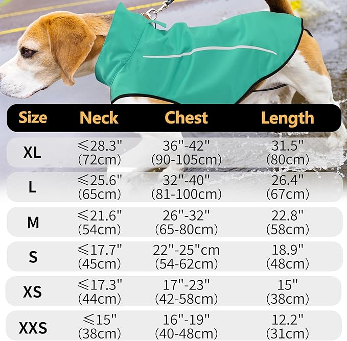 Mile High Life Dog Raincoat, Adjustable Waterproof Reflective Rain Jacket for Small Medium Large Dogs, Lightweight Breathable Pet Rain Coat with Leash Hole(Green,XXS Chest 16-19")