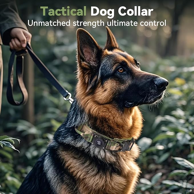 2026 Upgrade Waterproof Tactical AirTag Dog Collar, Built in AirTag Holder | Comfortable Control Handle, Quick Release Metal Buckle, Durable 1000D Nylon, For Medium to Large Dogs, Camouflage, L