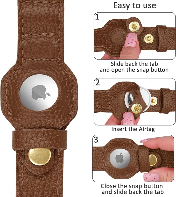 Leather Airtag Dog Collar - Soft Tracking Dog Collar with Apple AirTag Holder and Metal Buckle - Safety GPS Pet Collars for Small Medium Large Dogs Puppy Pink Red (Brown, S, 12"-15" Neck Fit)