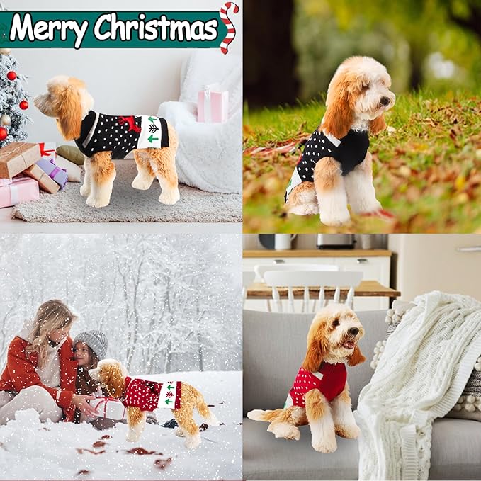 TONY HOBY Dog Christmas Sweater Knitted Warm Dog Sweatshirt, Puppy Cold Weather Pullover Classic Knitwear, Thick Warm Winter Pet Clothes, Doggy Winter Coat Small Doggie Sweater (L, Red)