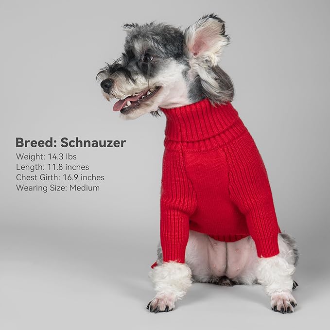 cyeollo 2XL Dog Christmas Sweater, Warm Stretchy Sweaters for Large Dogs Girl, Pullover Knitted Thermal Winter Big Dog Clothes with Sleeves, Turtleneck Pet Beagle Border Collie Apparel, Red XXL