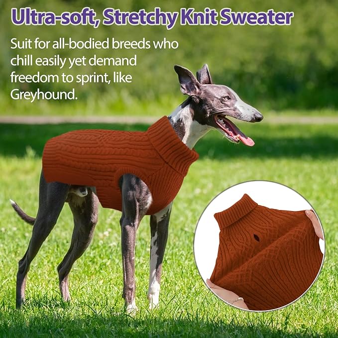 SUNFURA XS Dog Sweater, Puppy Sweaters for Small Dogs Girl Boy, Dog Christmas Sweater Turtleneck Kintwear, Thanksgiving Knitted Sweatshirt Warm Chihuahua Clothes for Fall Winter, Brickred XS