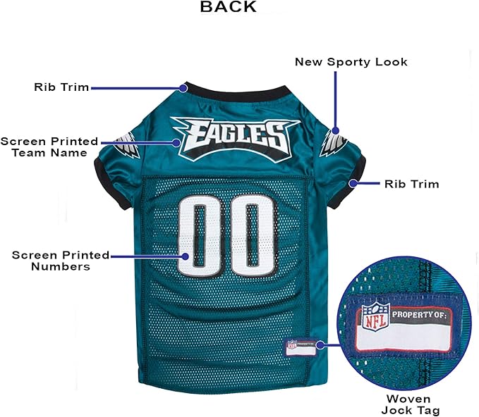 Pets First NFL Philadelphia Eagles Dog Jersey, Size Medium, Football Shirt Costume for Pet, Dog Sports T-Shirt, NFL Team Clothing for Cats, Licensed Pet Apparel Available in 7 Sizes and 32 Teams