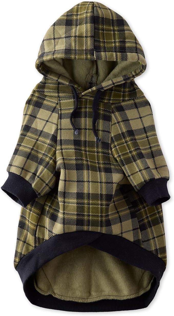 Rocky II - The Extra Comfy Hoodie, Organic Cotton and Recycled Poly Dog Hoodie Pet Coat Sweater for Small, Medium, Large Dogs, Olive Chesterfield Plaid, X-Large