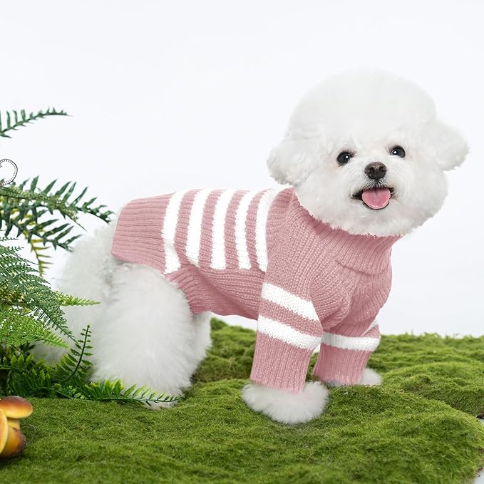 Haloumoning Small Dog Pullover Sweater, Striped Knitted Pet Sweaters for Fall Winter Dog Clothes, Turtleneck Thick Warm Clothes for Small Medium Large Dogs