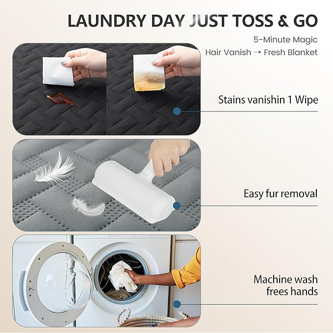 gogobunny 100% Double Sided Waterproof Dog Blanket Soft Pet Bed Cover Reversible Protect Furniture Couch Sofa Car for Puppy Cat (Dark Charcoal/Light Charcoal, 82x82 Inch (Pack of 1))