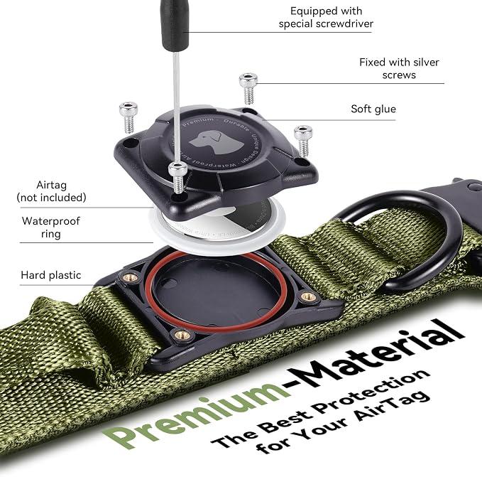 2026 Upgrade Waterproof Tactical AirTag Dog Collar, Built in AirTag Holder | Comfortable Control Handle, Quick Release Metal Buckle, Durable 1000D Nylon, For Medium to Large Dogs, Army Green, M