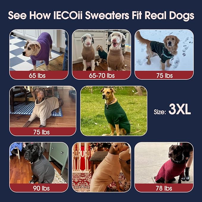 IECOii XXXL Dog Sweater,Warm Dog Sweaters for Extra Large Dogs Girl Boy,Stretchy & Cozy,Turtleneck Knitted Pullover for Pet Wear On Holiday,Easy On Doggy Sweatshirt for Labrador (Caramel,XXXL)