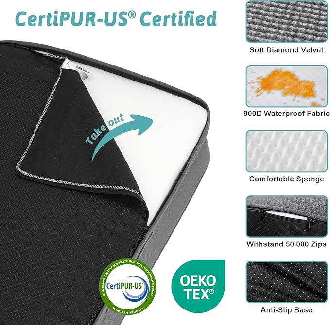 COZY KISS Orthopedic Dog Bed for Medium Small Size Dog, Dogs Crate Bed, L Shaped Foam Anti-Slip Bottom Pet Cat Sofa with Washable Removable Cover, Suitable for Pet Up to 40 lbs, 30x20x7.5 inch, Grey
