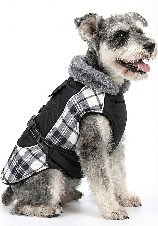 DroolingDog Dog Coats for Small Medium Dogs Winter Jacket Outdoor Stylish Clothes with Nylon Waterproof Material and 100% Polyester Fleece Lining, Black, 4XL