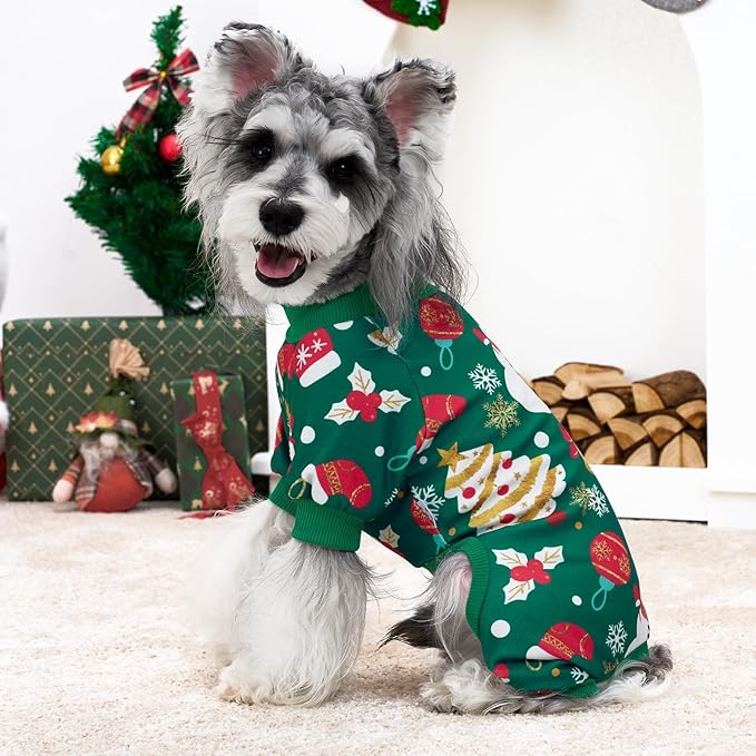 XPUDAC 4 Pack Dog Christmas Pajamas Stretchy Dog Clothes for Small Medium Dogs Girl Boy Christmas Puppy Outfit Pet Jumpsuits Pjs Winter Cat Costume, 3XL