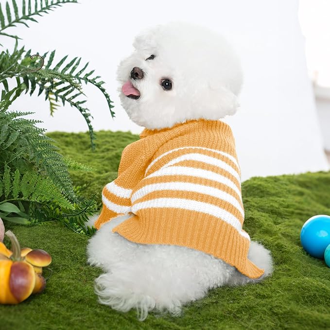 Haloumoning Small Dog Pullover Sweater, Striped Knitted Pet Sweaters for Fall Winter Dog Clothes, Turtleneck Thick Warm Clothes for Small Medium Large Dogs