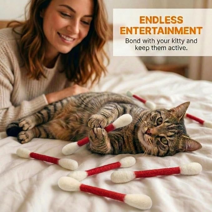 Glaciart One Swabs Cat Toys with Catnip - 12 Pk | Durable for Chew, Cute Cat Toys Interactive Kitty for Boredom, Exercise, & Play | Filled w/Organic Catnip for Anxiety & as Digestive Aid | Gift Idea
