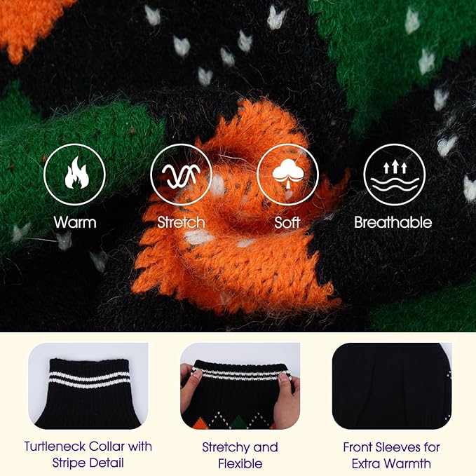 Dog Sweater for Medium Large Dogs, Cold Weather Cable Knit Pullover, Thick Warm Turtleneck Winter Clothes for French Bulldog, Labrador, Golden Retriever, German Shepherd, Great Dane- Black L