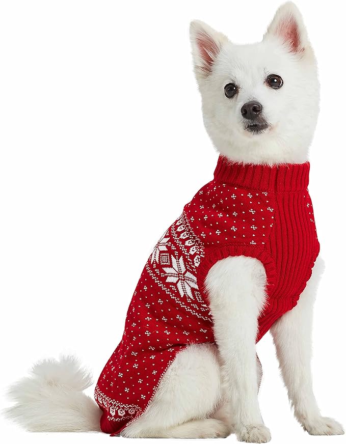 Blueberry Pet Christmas Snowflakes Holiday Festive Pullover Dog Sweater, Back Length 10", Pack of 1 Clothes for Dogs