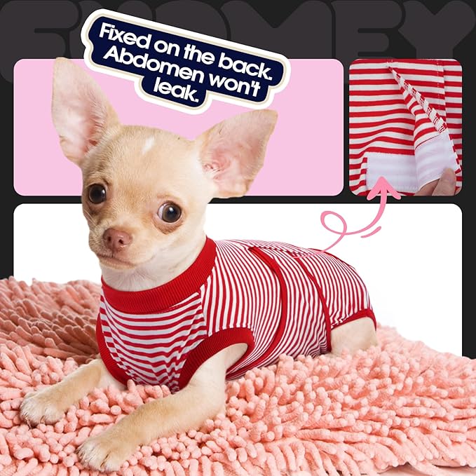 FUAMEY Dog Recovery Suit Male,Dogs Surgery Neuter Suits Puppy Spay Shirts for Female Protect Dog's Skin Anti Licking Abdominal Wounds Doggie Onesie Pet Bodysuit Alternative to Cone Red Stripes M
