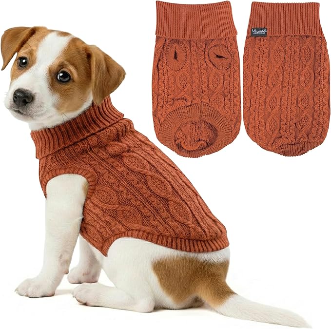 Parisian Pet Unisex Dog Sweaters - Pull Over, Turtle Neck Dog Sweater - Cable Knit Terracota Thick Pet Sweater - Fall, Winter Puppy Clothes - Flexible Arm Holes Sweater for Small Dogs - XS