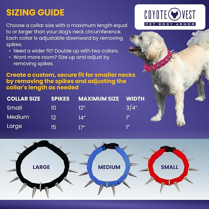 CoyoteCollar Spike Dog Collar, Adj/Replaceable Spikes, Medium, Pink