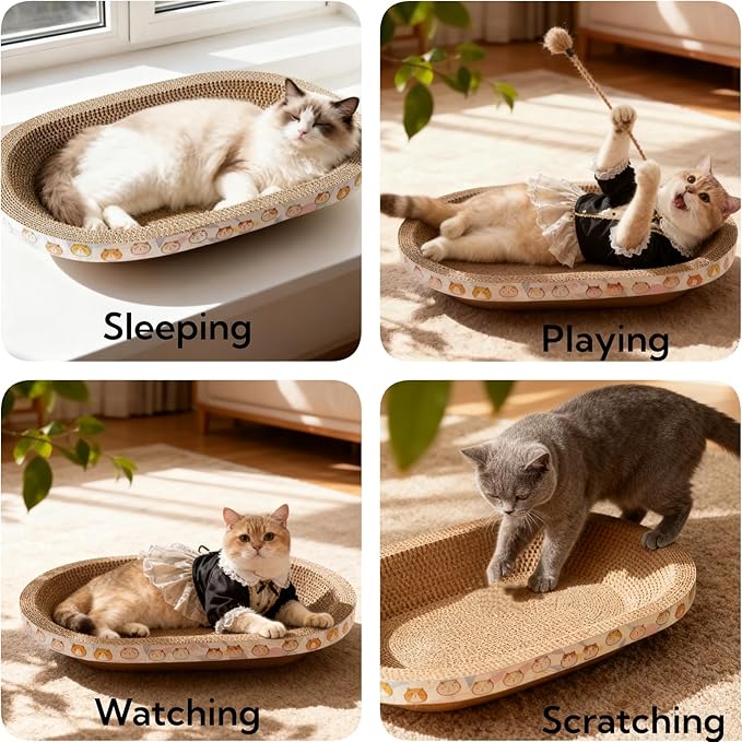Spindro 5 Pack Large Cat Scratcher Cardboard, Oval Cat Scratcher Bed Cat Scratch Pad Board Lounge Couch for Indoor Cats Bowl Shaped Cat Scratching Post Nest for Cats Grinding Claw Furniture Protector