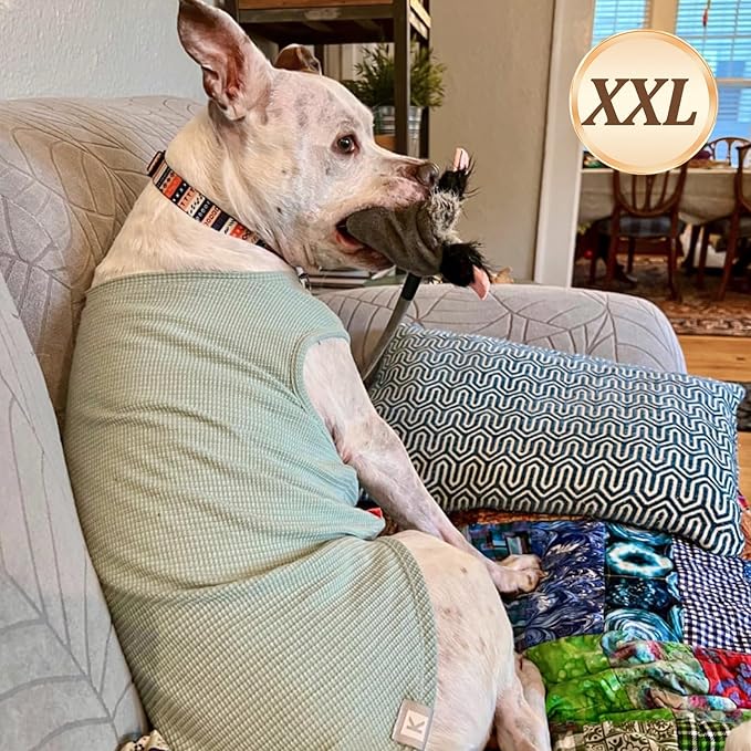 KYEESE 2Pack Dog Shirts Waffle Stretchy T-Shirts Lightweight Tank Top Sleeveless Vest Breathable Pet Apparel, XX-Large, Green+Grey