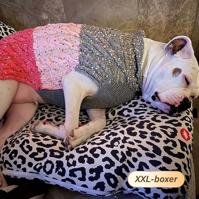 KYEESE Dog Sweater Color Block with Fuzzy Thread Knitted Turtleneck Knitwear with dots in a Variety of Colors Dog Sweater for Large Dogs Fall Winter Dogs Clothes, Pink, XXL