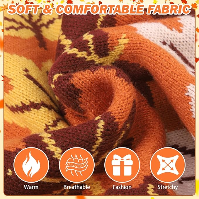 KOOLTAIL Fall Dog Sweater, Thanksgiving Dog Sweater with Autumn Maple Leaf Pattern, Cold Weather Pet Knitted Winter Coats Clothes Turtleneck Pullover for Small Medium Large Dogs Cat Boy Girl, Orange L