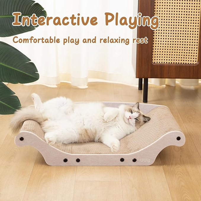 UUig Cat Scratcher Bed Cardboard Cat Scratch Couch Board 25 inches Large Cat Scratching Sofa Lounge & Scratch Pad for Indoor Cats, Furniture Protector