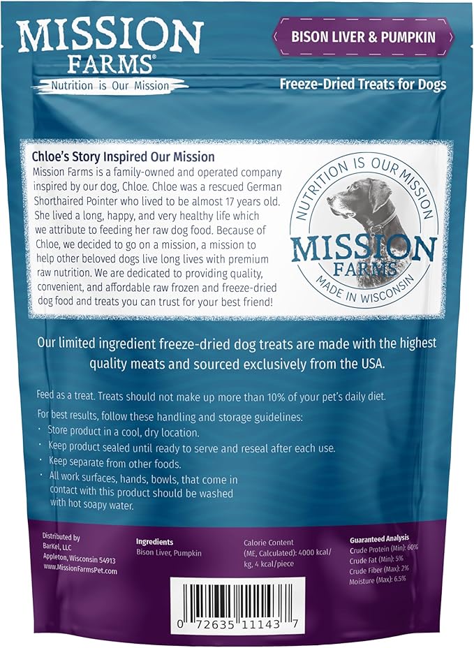 Mission Farms Freeze-Dried Dog Treats, Raw Pet Food Topper Training Rewards, Made in USA, Chicken & Blueberry (3 oz)