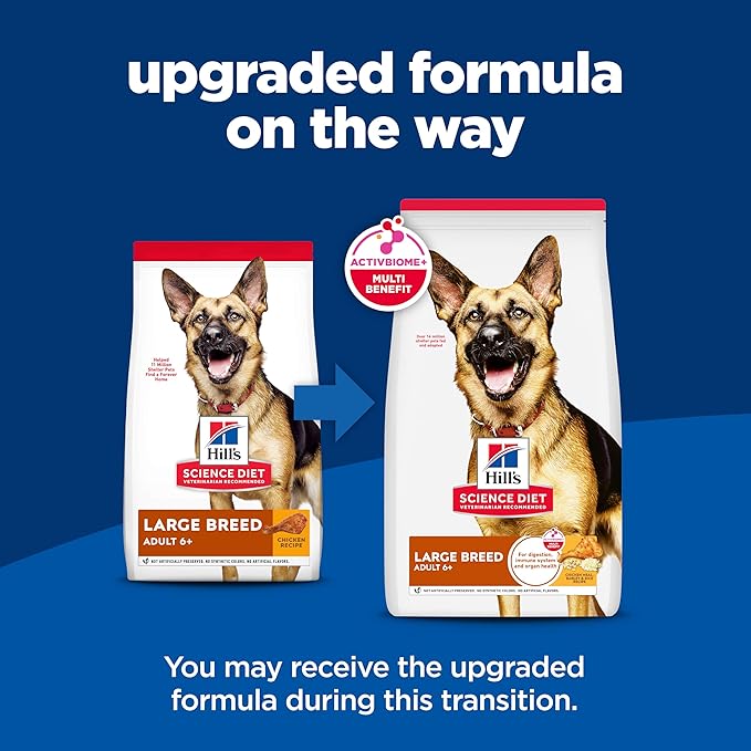 Hill's Science Diet Large Breed Senior Dry Dog Food Adult 6+, Quality Protein for Joint Support & Lean Muscles, Chicken Recipe, 33 lb. Bag