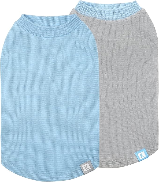 KYEESE 2Pack Dog Shirts Waffle for Small Dogs Stretchy Pet T-Shirts Lightweight Dog Tank Top Sleeveless Dogs Vest Breathable, Large, Blue+Grey