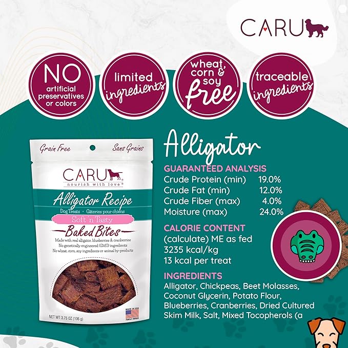CARU - Soft 'n Tasty Baked Bites - Alligator Bites Dog Treats - Flavorful Training Treats - 3.75 oz