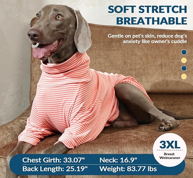 ROZKITCH Striped Dog Sweater Pet Pajamas, Warm Dog Winter Clothes Thermal Shirt, Elastic Pjs Outfit Pullover with Leash Hole for Australian Shepherd, Border Collie PinkWhite L