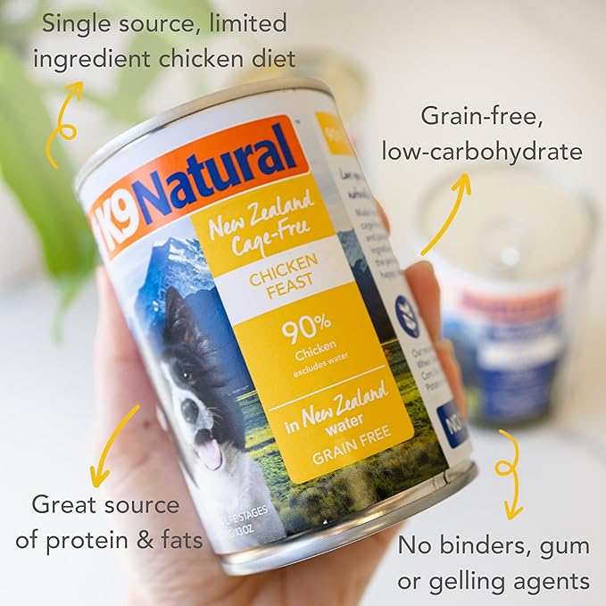 K9 Natural Wet Dog Food Pate, Chicken Feast, 13 Oz Cans (Pack of 12), Grain Free, Made in New Zealand with Cage-Free Chicken, Single Source, Limited Ingredient