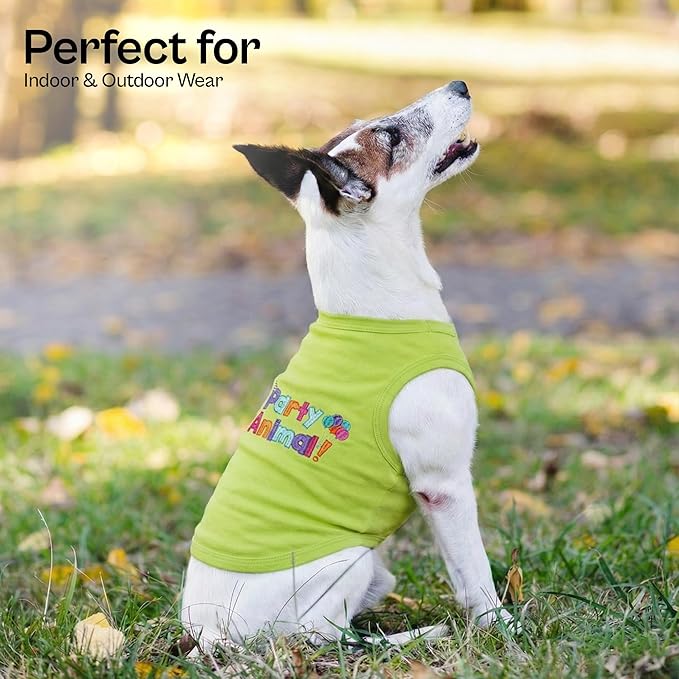 Parisian Pet Dog Tshirt - Embroidered “ Party Animal “ Dog Shirt - 100% Cotton and Lightweight Pet Clothes - Machine Washable Pet Shirts for Small Dogs - Pet Vest - S