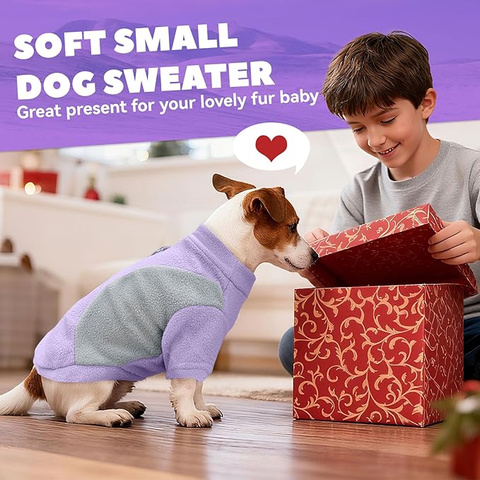Small Fleece Dog Sweater with Leash Ring Soft Warm Fall Winter Dog Clothes Cute Cat Apparel Puppy Sweaters Classic Pullover Doggy Sweatshirts Chihuahua Costumes Cat Outfits(Purple,XS)